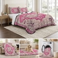 thumbnail image 6 of Twin Quilt Set 68''x86'', Boho Pink Lightweight Bedspread Coverlet Set with 2 Pillow Shams, Middle Century Boho Geometric Abstract Southwestern Breathable All Season Quilt Bedding for Dorm/Bedroom, 6 of 9