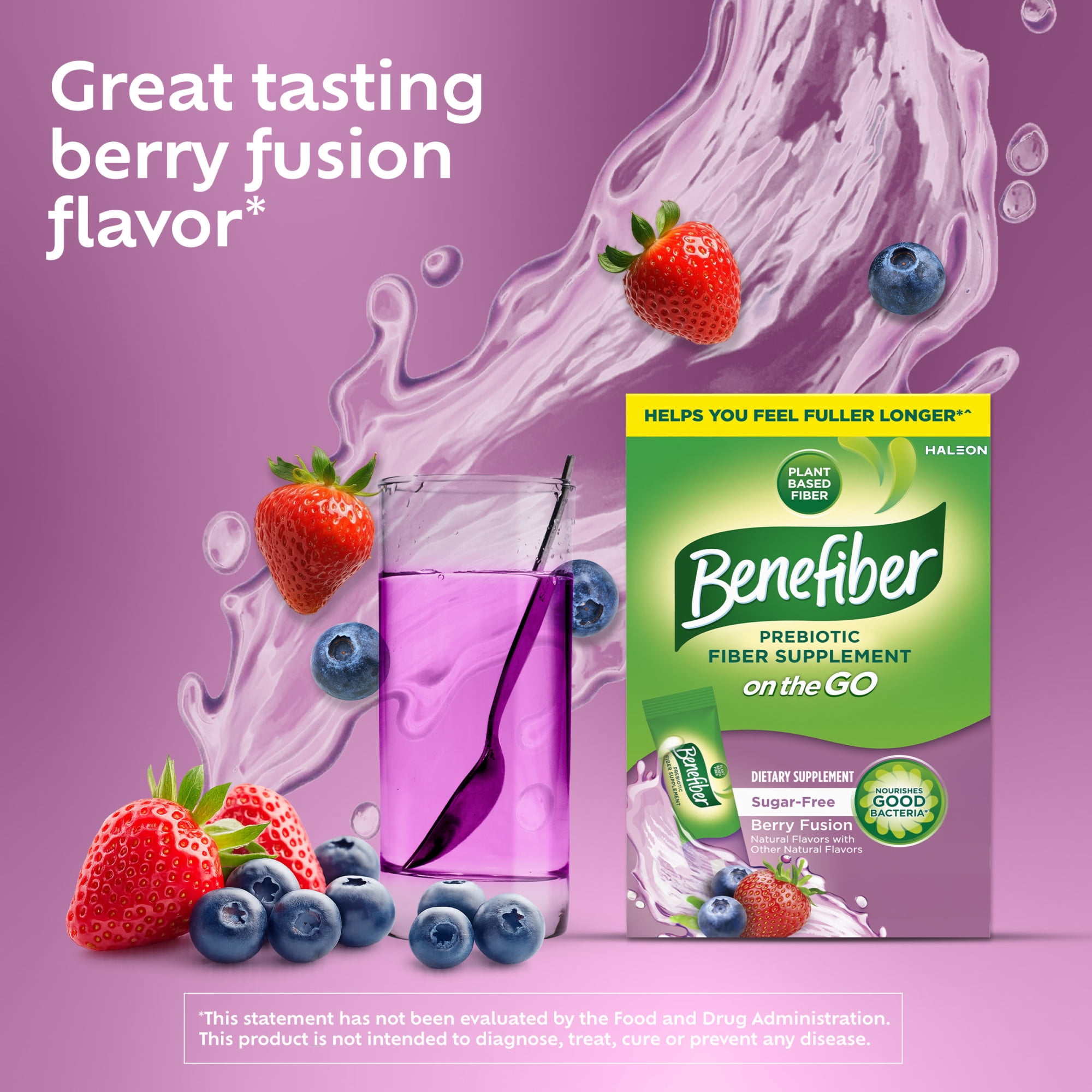Benefiber Glp-1 Friendly Fiber Supplement, Berry Fusion, On The Go Stick Packs, 24 Count