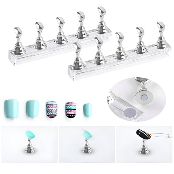 XIBUFE 2 Sets Acrylic Nail Display Stand Tip Practice Holder Magnetic Stand