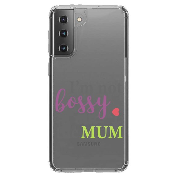 DistinctInk Clear Shockproof Hybrid Case for Galaxy S21 5G (6.2" Screen) - TPU Bumper Acrylic Back Tempered Glass Screen Protector - I'm Not Bossy I Am The Mum