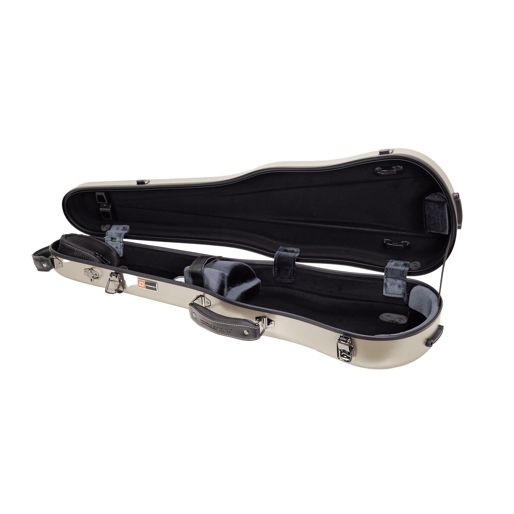 Crossrock Poly Carbon Shaped Case fits 4/4 Full-Size Violin, Includes Protective Blanket, Hygrometer, Accessory Pocket, Detachable Straps -Champagne