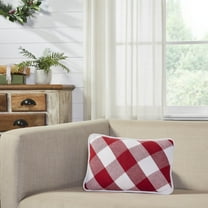 VHC Brands Farmhouse Christmas Decorations Annie Check Accent Pillow for Bedroom Living Room, Fringed Red and White Checkered 14x22 inches