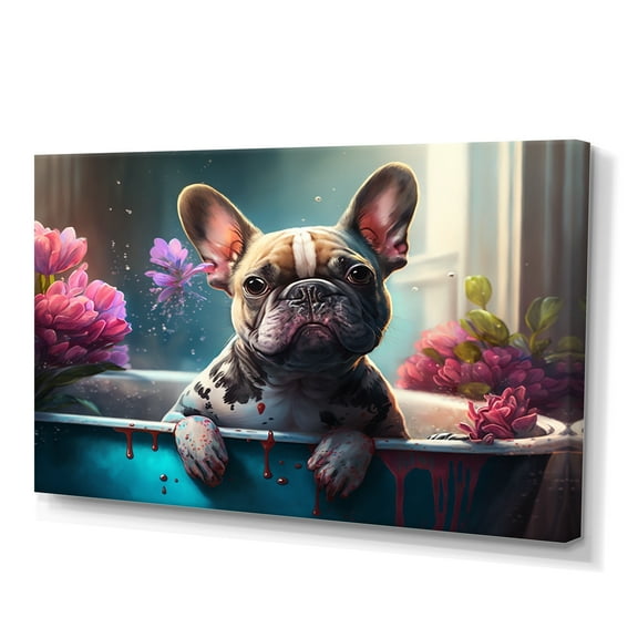 Designart Sad Bulldog Sitting In The Tub Canvas Wall Art