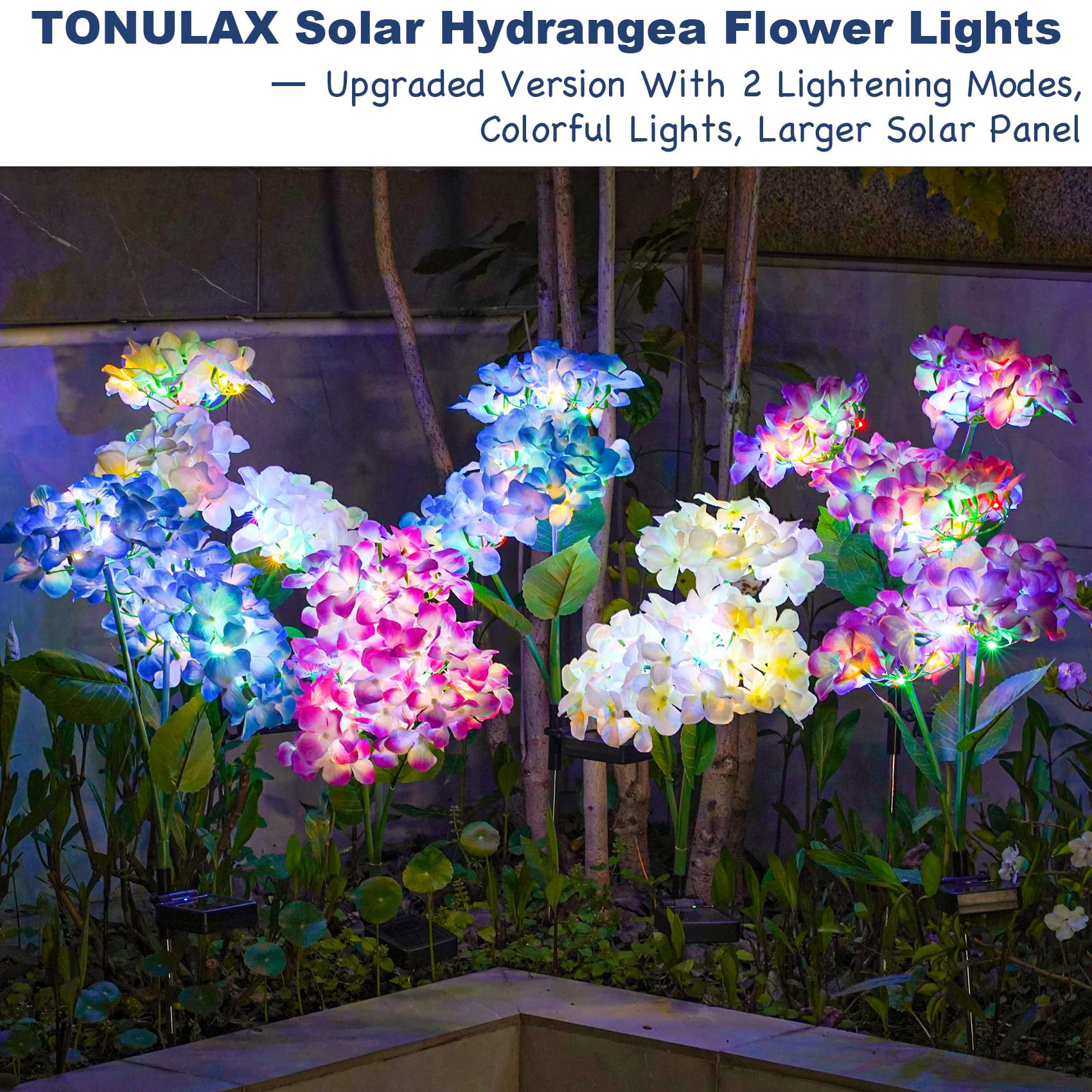 TopZoo Solar Garden Lights Outdoor, 3 Pack Flower Lights Hydrangea Garden Stake Decor for Yard Patio Landscape Planter Multicolor