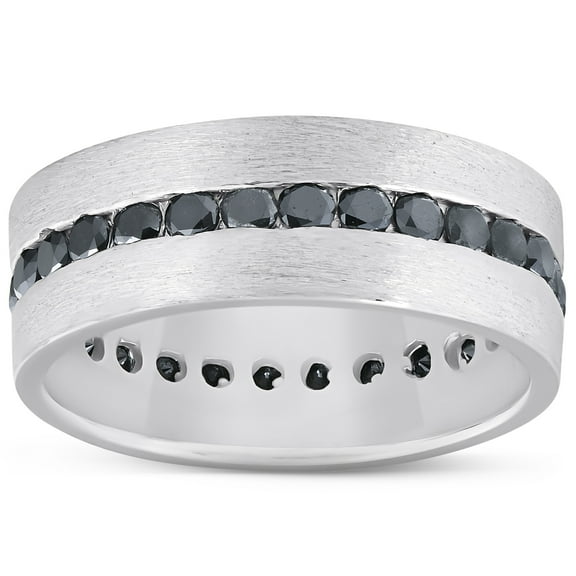 Pompeii 1 1/10ct Black Diamond 8mm Mens Eternity Ring 14K White Gold (Black,)