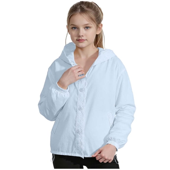 Posijego Teens Sun Protection Jacket Hooded Coat with Pockets Boys Girls Long Sleeve Outdoor Hiking Jacket with Pockets