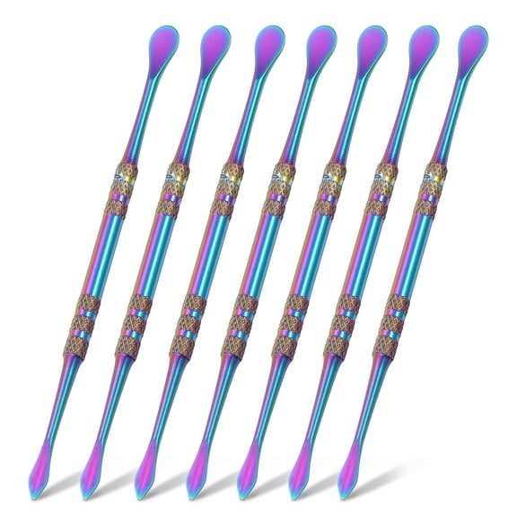 7pcs Wax Carving Tool 4.75" Double-Headed Stainless Steel Sculpture Tools Kit Modeling Engraving Sculpting Spoons for Clay Pottery Crafts Shaping, Multicolored Plated