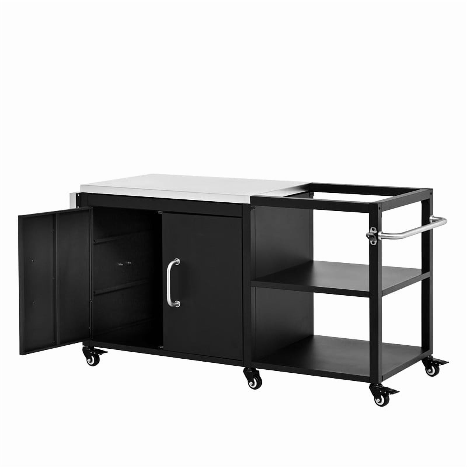 76" Outdoor Kitchen Island Grill Cart for Big Green Egg, Stainless Steel Prep Table, Outdoor Grill Table with Adjustable Shelf & Hooks & Bottle Opener for BBQ