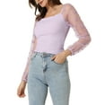 thumbnail image 4 of INSPIRE CHIC Women's Casual Square Neck Star Print Mesh Sheer Long Sleeve Textured Crop Top, 4 of 5