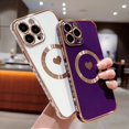 thumbnail image 4 of Magnetic Case for iPhone 14 Pro Max Phone Case for Women Men [ Compatible with MagSafe ], Cute Love Heart Luxury Plating Full Camera Lens Protection Soft Silicone Cover 6.7" (Deep Purple), 4 of 12