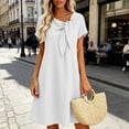 thumbnail image 2 of Ruimatai Women's Knot Neck Short Sleeve Loose Fit Casual A-Line Tunic Mini Dresses with Pocket for Women Everyday & Vacation Wear, 2 of 8