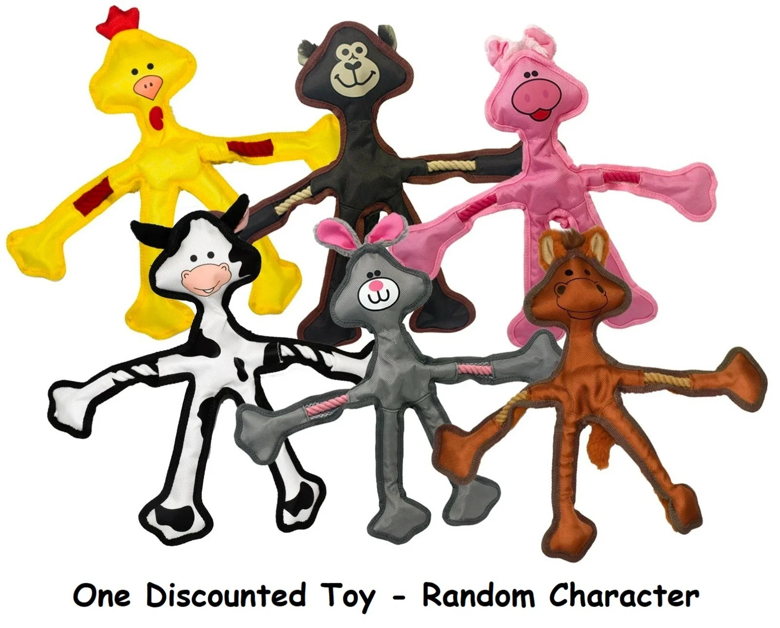 Durable Dog Toys Nylon with Rope Skeleton and Squeaker 15" Long Cute Animals (One Discounted Toy - Random Color)