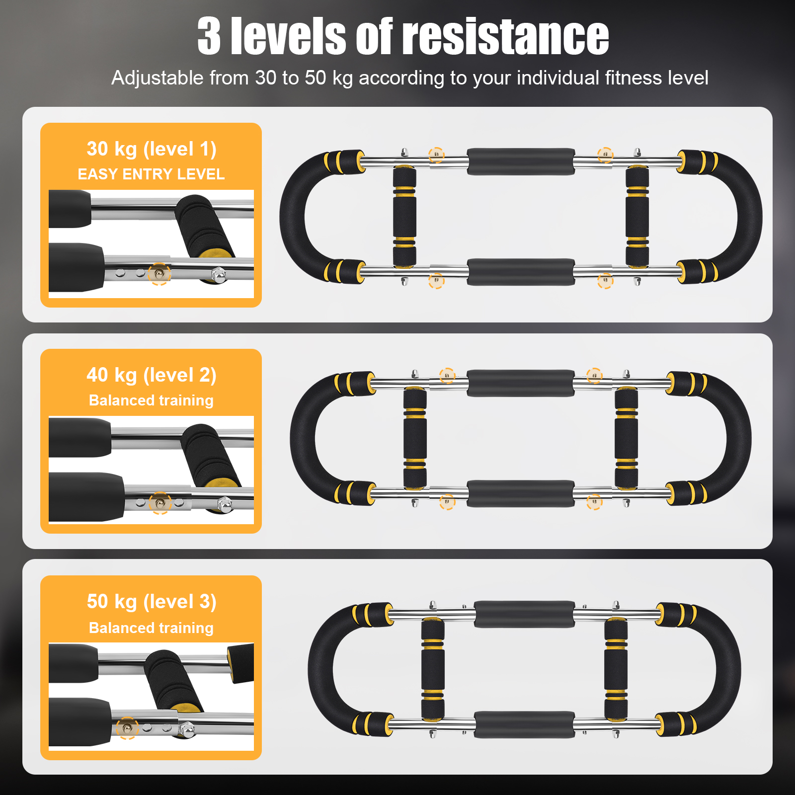VIVIHEYDAY Twister Arm Trainer, 30/40/50 kg Adjustable Chest Workout Equipment Portable Detachable Power Twister Bar for Enhancing Upper Body Muscle