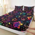 thumbnail image 4 of Manfei Dreamy Neon Glowing Stars Bed Sheets,Galaxy Theme Full Size Sheets,Black,4 Pieces,1 Flat Sheet,1 Fitted Sheet and 2 Pillowcases, 4 of 6