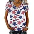 thumbnail image 2 of Iaqnaocc 4th Of July Shirts for Women Independence Day V Neck Short Sleeve 250 Anniversary Usa Flag Patriotic American Flag Stars T-Shirt Usa Flag Red White and Blue T Shirts for Women Wine M, 2 of 7