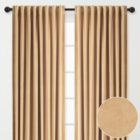 Chanasya Golden Yellow Velvet Curtains Panel Set 2 -Piece - Classy Partial Blackout Curtain Room Darkening Curtains Drapes for Living Room Bedroom - Window Treatment - 84 Inch Length Long - Gold