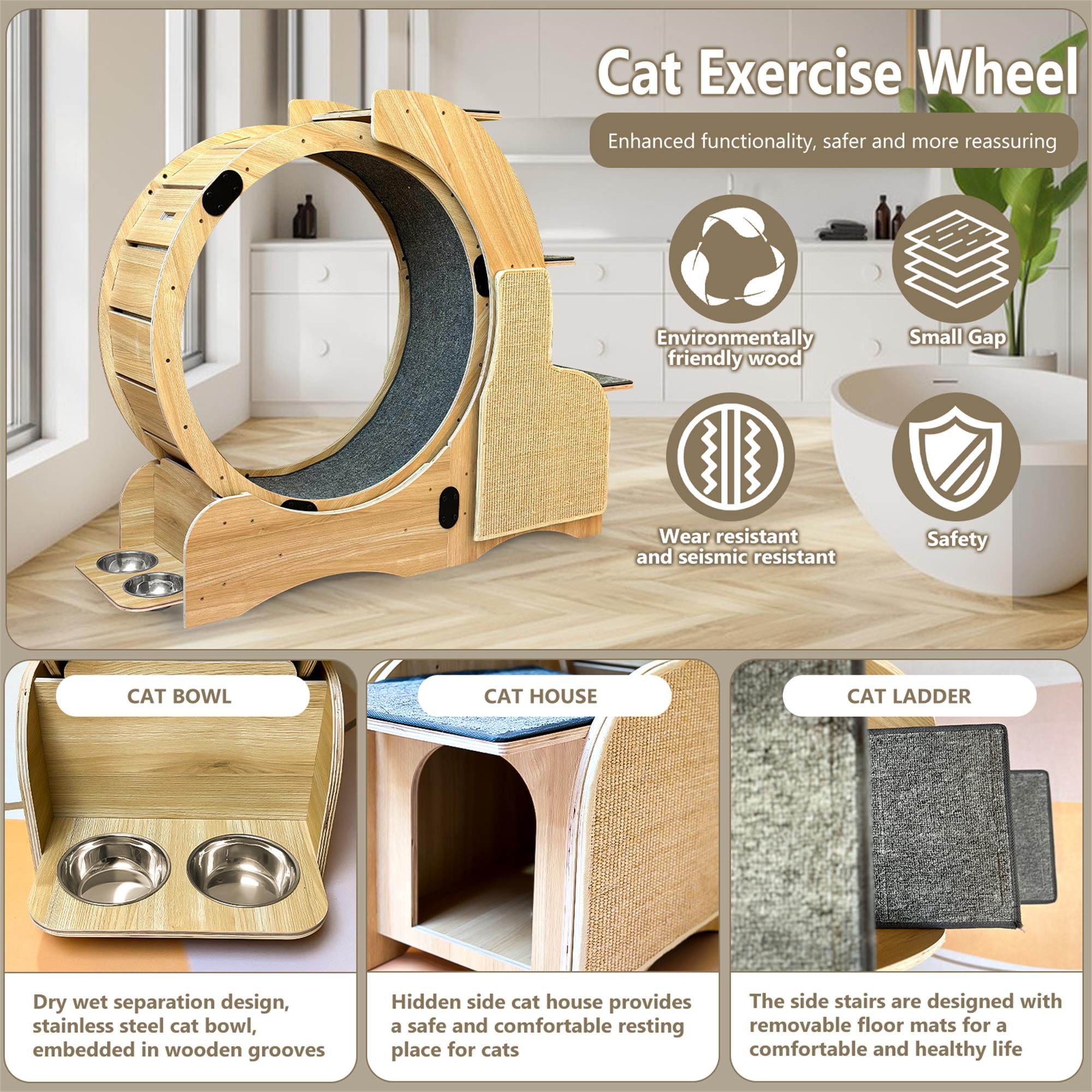 Kadyn 46" Cat Exercise Wheel for Indoor Cats, Large Cat Running Wheels, Easy Assembled Cat Treadmill Wheel, Ultra-Quiet Running for Cat's Healthy, Beige Kadyn 46" Cat Exercise Wheel for Indoor Cats, Large Cat Running Wheels, Easy Assembled Cat Treadmill Wheel, Ultra-Quiet Running for Cat's Healthy, Beige