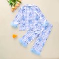 thumbnail image 5 of WUANDIXFA Pajamas for Kids GirlsGirls Satin Button Down Long Sleeve Pajama Set 2 Piece Set,Light Blue,5-6 Years, 5 of 9