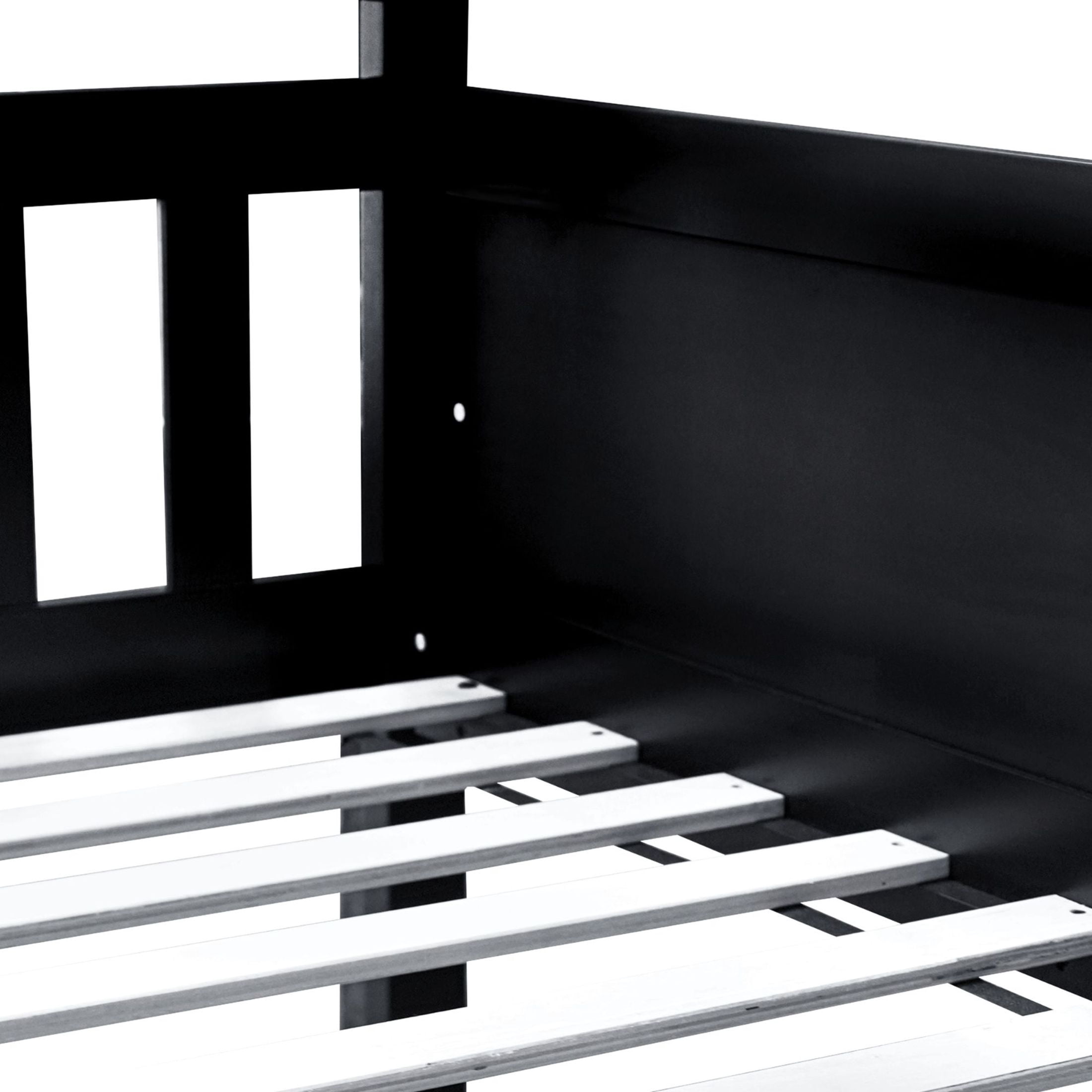 Noble House Lydia Triple Rubber Wood Bunk Bed, Convertible Twin over Twin over Twin with Guardrails and Ladders, Black