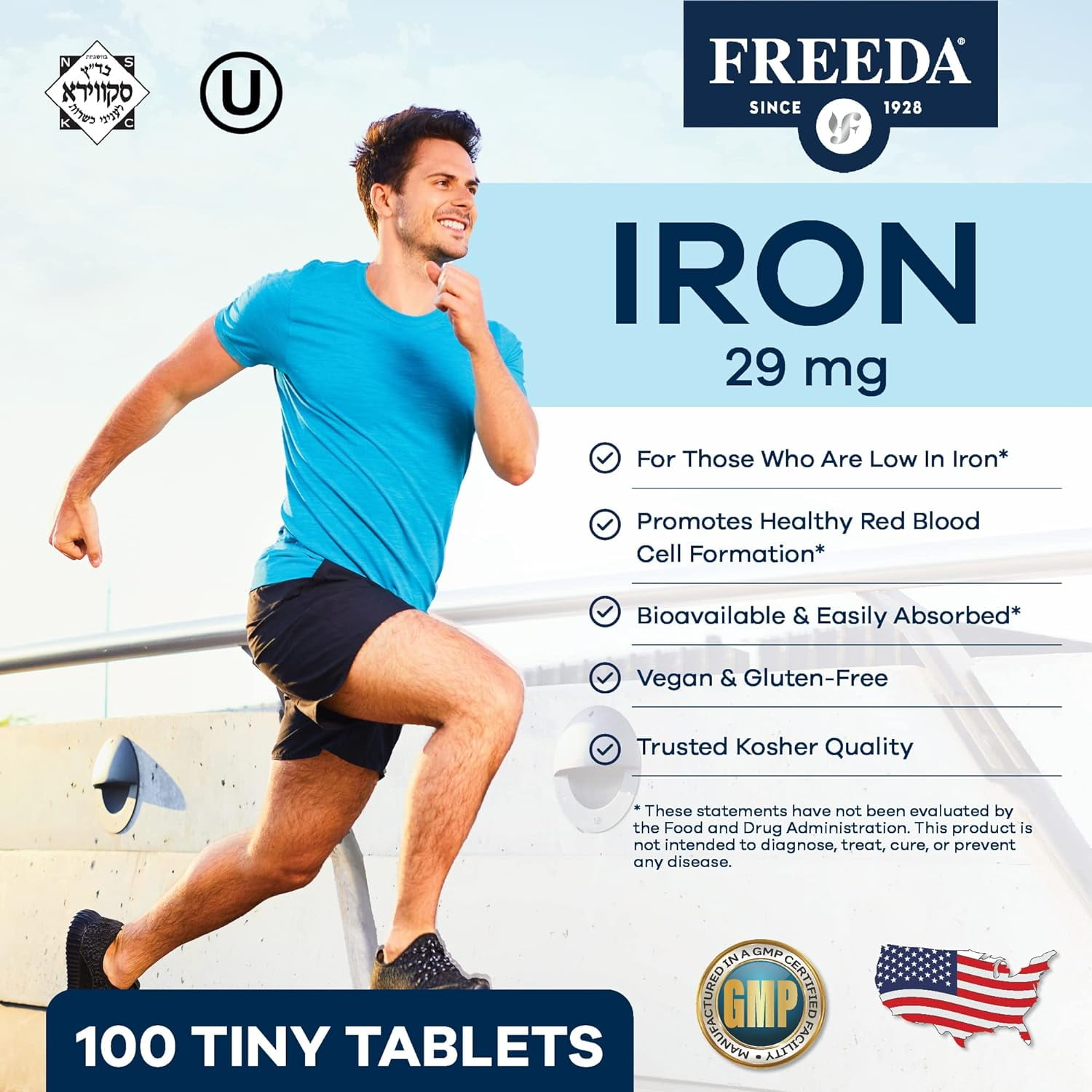 Freeda Ferrous Fumarate Iron Tablets 29 mg | Iron Supplement for Energy & Wellness | Vegan, Gluten Free, Sugar Free | 250 Count