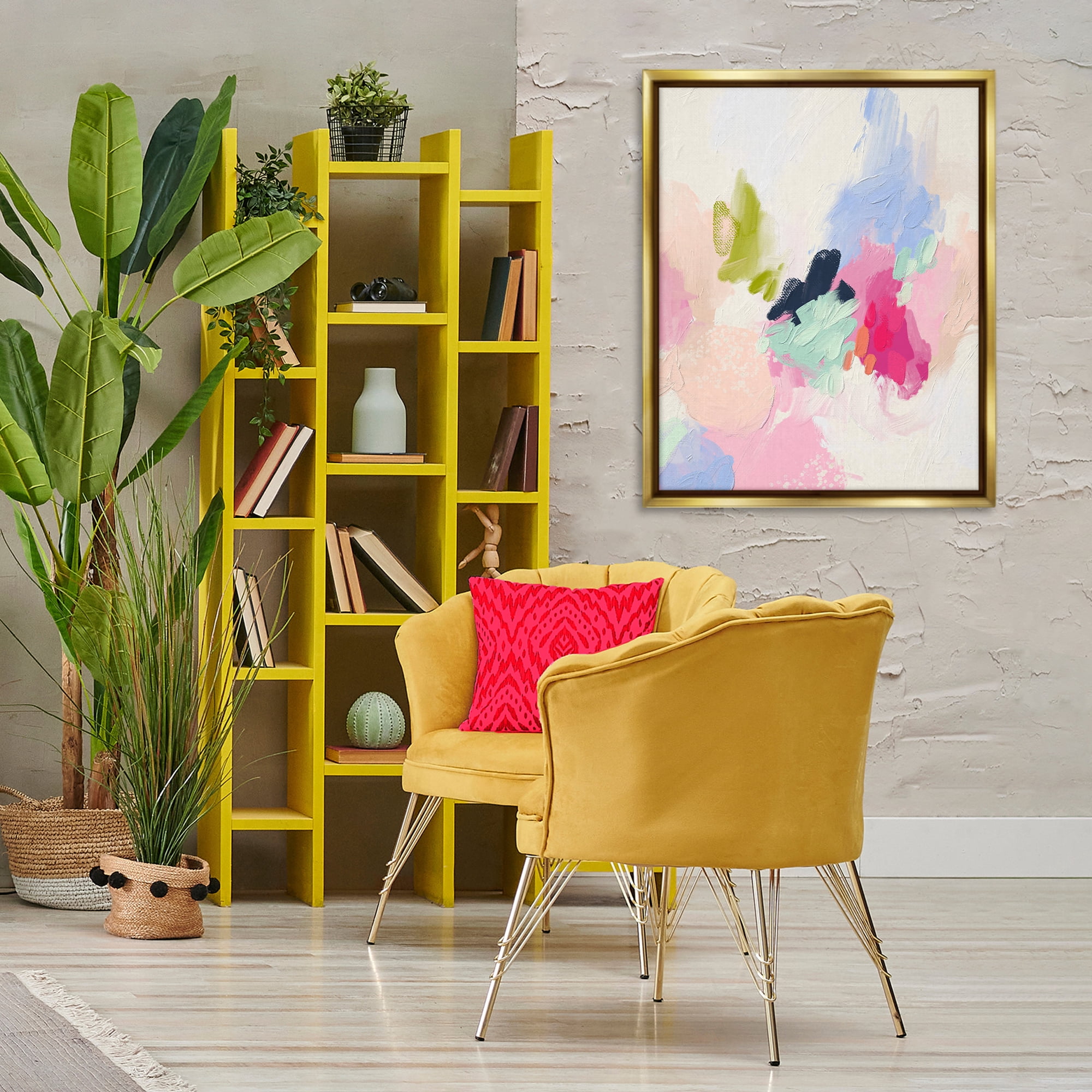 Stupell Industries Pastel Abstract Paint Strokes Abstract Painting Gold Floater Framed Canvas Art Print Wall Art, 25 x 31