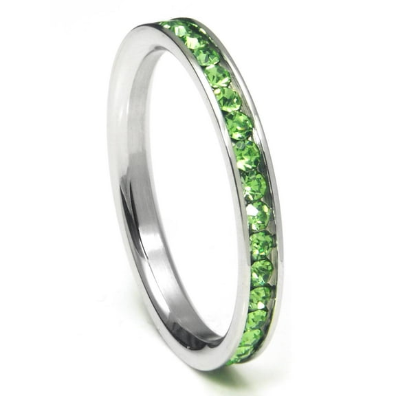 316L Stainless Steel Peridot Green Cubic Zirconia CZ Eternity Wedding 3MM Band Ring Sz 7