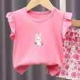 thumbnail image 6 of felwors Toddler Baby Girl Summer Clothes Ruffled Sleeve Ribbed Knit T-Shirt Tops Cute Floral Shorts Set 2Pcs Outfits,Pink,2-3 Years, 6 of 6