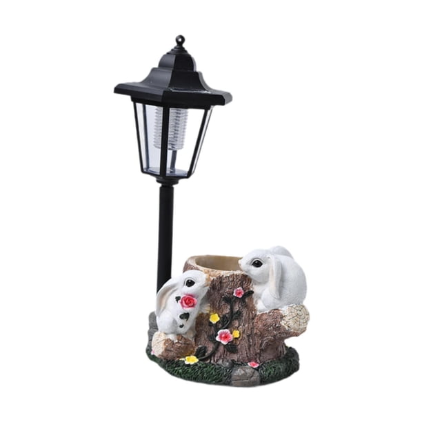 Garden Solar Statue Light, Night Light Resin Sculpture Lamp de la lámpara de césped Linterna de figuras de animales para patio patio trasero patio Conejos blancos