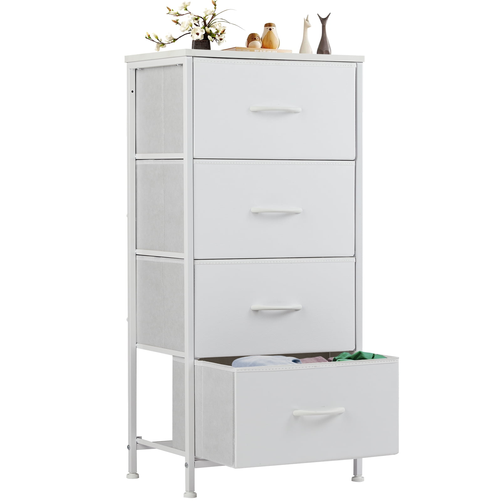 GIANNA Chest of Drawers with 4 Drawers, Fabric Drawer Cabinet, Industrial Style for Living Room, Bedroom, White