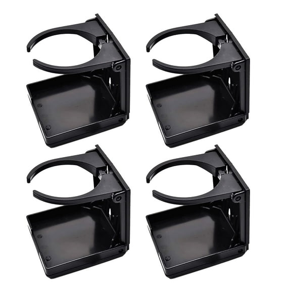 Marine City Adjustable Folding Cup Holder with Arms, Black ABS Plastic for Ships Marines Watercraft RVs, 4-Pack