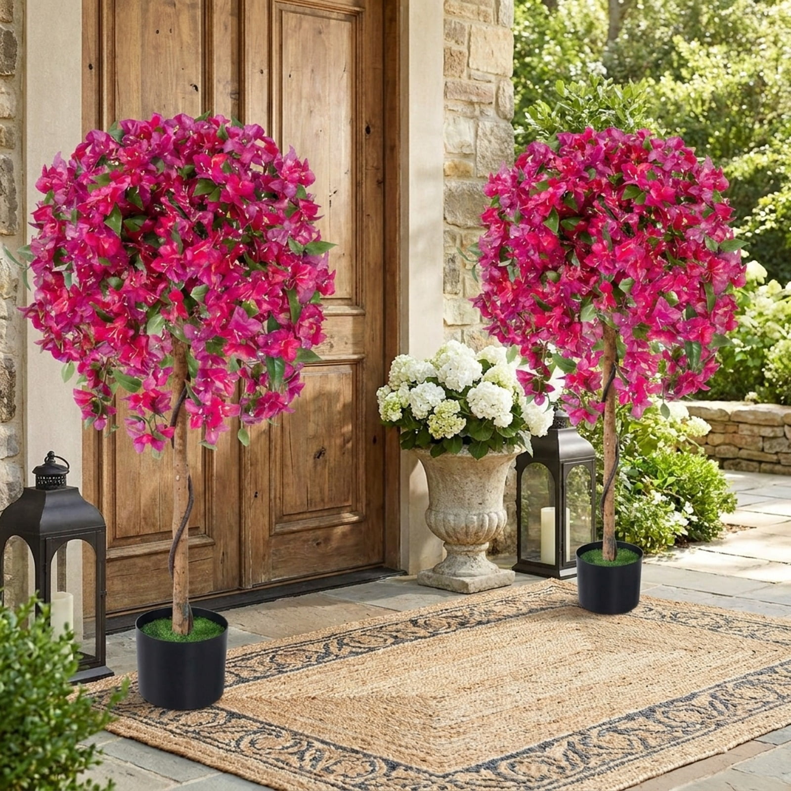 Vebreda Artificial Plant Decor, 2 Pack Artificial Azalea Trees Faux Floral Plants with Vivid Blooming Flowers, Charming Blooming Look