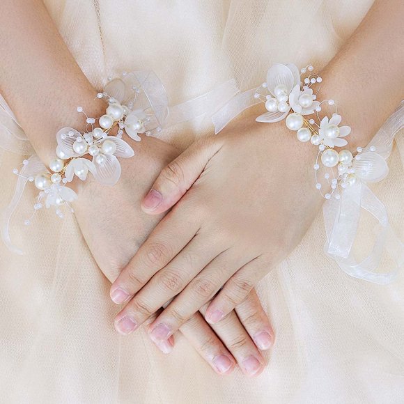 Campsis Bracelet en Cristal Fleur de Princesse Bracelet en Strass Perle Alliage Floral Bijou de Mariée Communion Mariage Bal Photographie pour Filles et Femmes (Bracelet Doré)