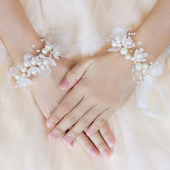 Campsis Bracelet en Cristal Fleur de Princesse Bracelet en Strass Perle Alliage Floral Bijou de Mariée Communion Mariage Bal Photographie pour Filles et Femmes (Bracelet Doré)