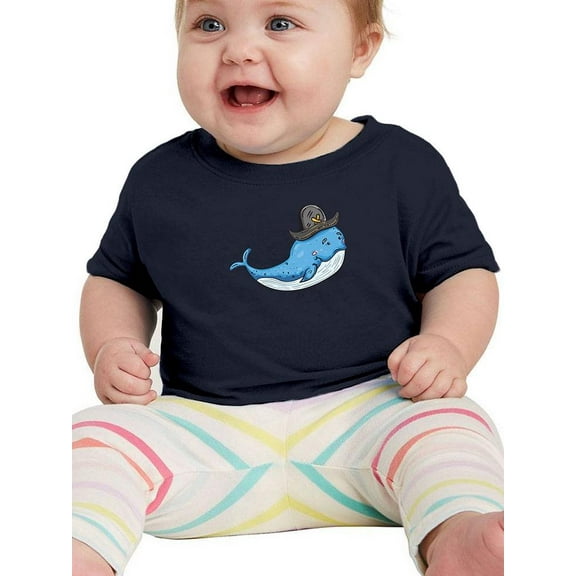 Cartoon Blue Whale Pirate Hat T-Shirt Infant -Image by Shutterstock,  6 Months