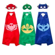 Super Team Kids Cape and Mask Costumes for PJ Mask Costume Party 3 Set, Superhero Party Favors