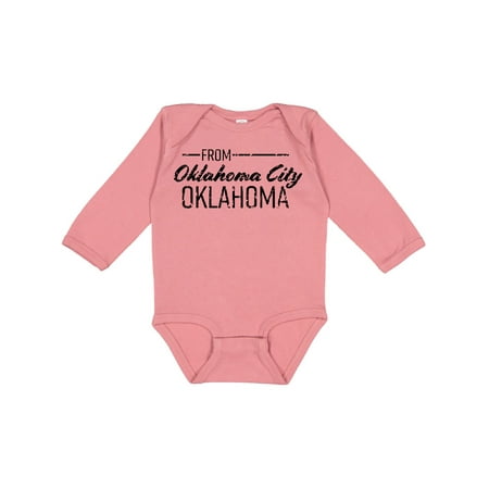 

Inktastic From Oklahoma City Oklahoma in Black Distressed Text Gift Baby Boy or Baby Girl Long Sleeve Bodysuit
