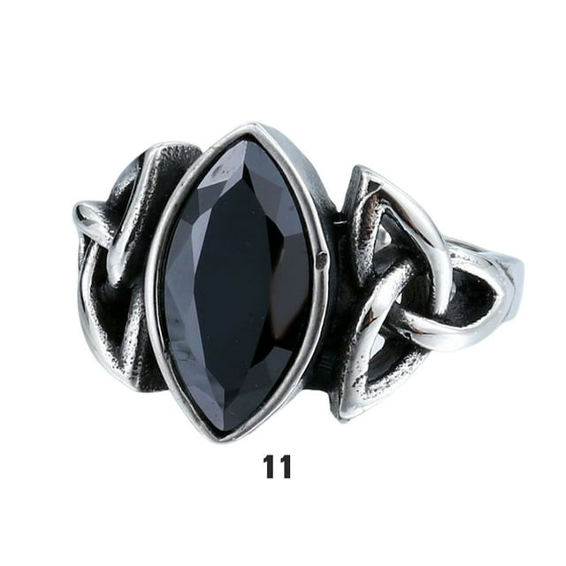 Men Crystal Ring Party Ceremony Wedding Boys Vintage Style Simple Design Portable Steel Rings Hand Jewellery Birthday Gift Black Size 11