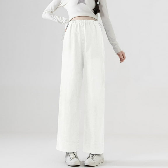 HWRETIE Pregnancy Pants,Women's Maternity Cropped Jeans Casual Straight Pants Stretch Denim Loose Fit Pregnancy Pants Wear for Spring and Autumn White