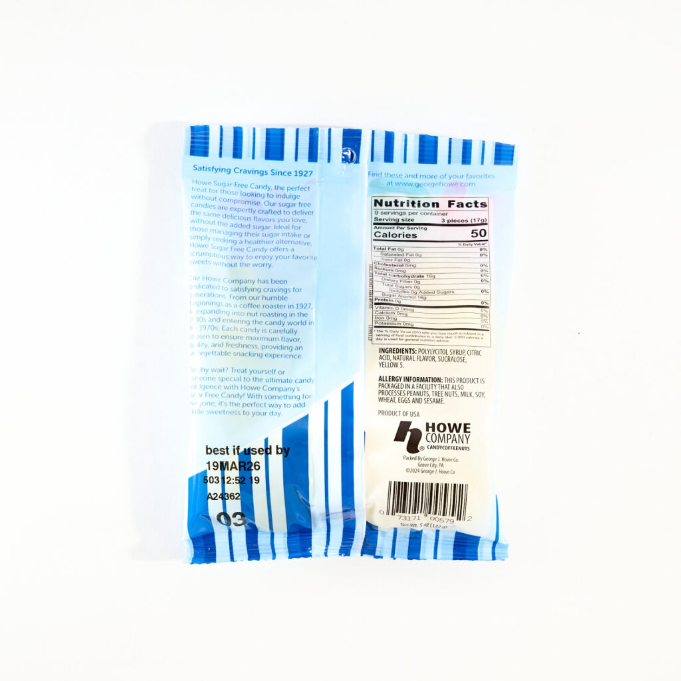 Howe Sugar Free Lemon Buttons Hard Candy, 5 oz, Bag