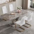 thumbnail image 3 of StnTal Modern Dining Table Set for 4, Faux Marble Dining Room Table Set with 4 White PU Leather Cantilever Dining Chairs, Rectangular Kitchen Table with MDF Marble Top and Gold Metal Base, 3 of 11