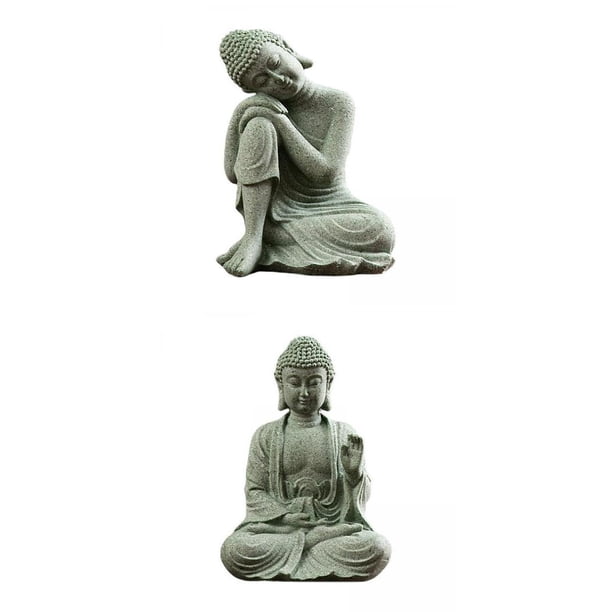 2 estatuas de Buda de arena sentado, decoración para escritorio de casa al aire libre Estilo A