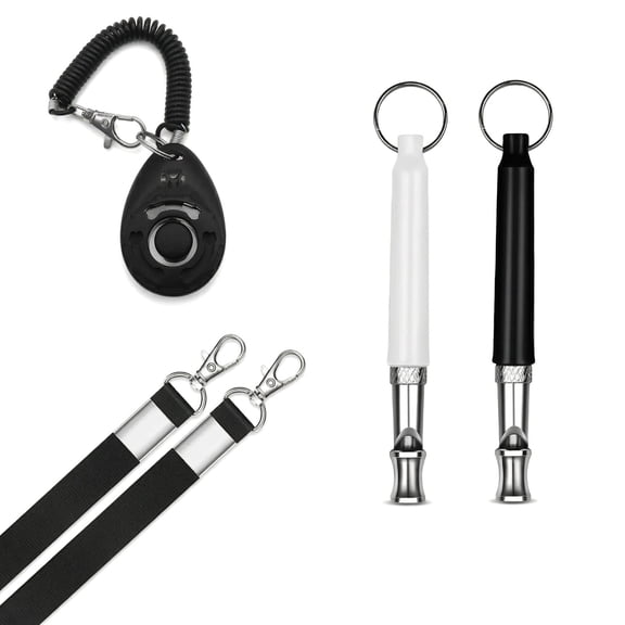 2-Pack Dog Whistle with Free Dog Clicker, Adjustable Ultrasonic Dog Training Whistle for All Breeds