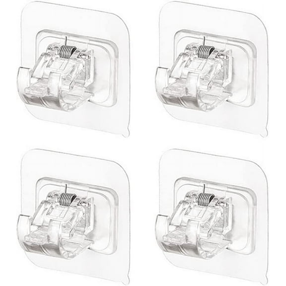4 Pcs No Drill Curtain Rod Brackets, Self Adhesive Curtain Rod Holder Hooks, Nail Free Curtain Rod Hooks, Curtain Hangers for Bathroom Kitchen Home Bathroom and Hotel (Transparent)