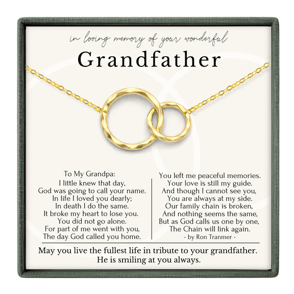 HOPE LOVE SHINE Memorial Necklace for Grandfather 2 Ring Gold – In Loving Memory Jewelry, Loss of Grandpa Gift