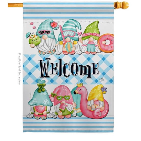 Breeze Decor H104135-BO Summer Gnomes Summertime Fun & Sun 28 x 40 in. Double-Sided Decorative Vertical House Flags for Decoration Banner Garden Yard Gift