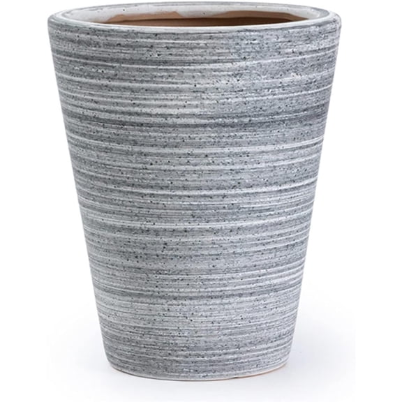 Grey Striped Large Flower Pot, Garden Patio Plant Planting Pots Indoor Living Room Ceramic Flowerpot(Size:2234CM)