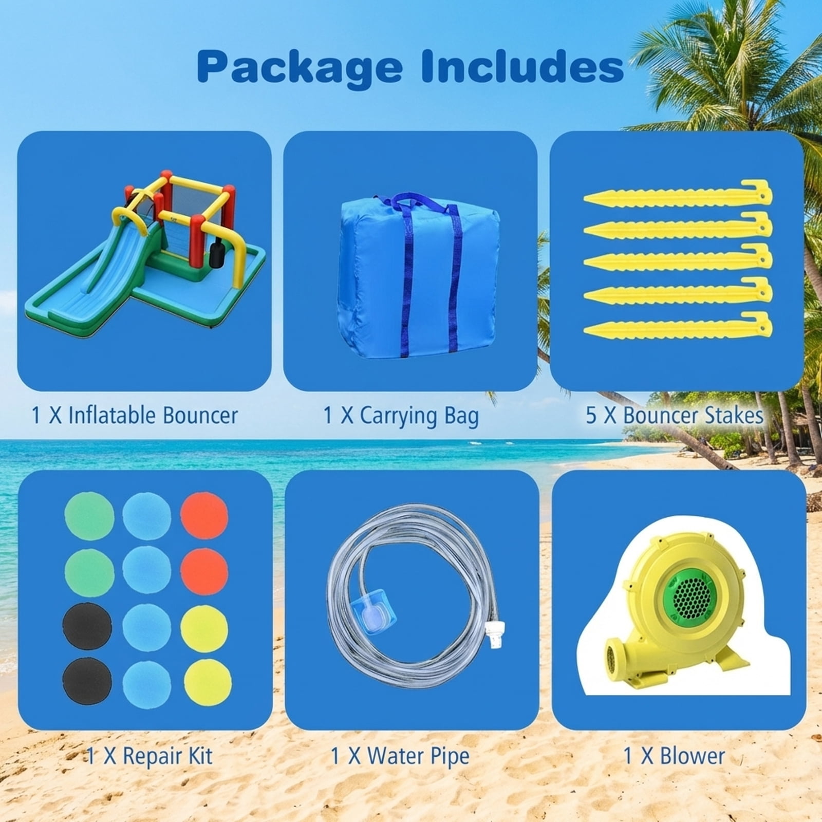 Redsmile Inflatable Water Slide Climbing Bounce House with Tunnel and Pendulum for Kids Aged 3-10 Outdoor Backyard Fun - Blue Yellow Red
