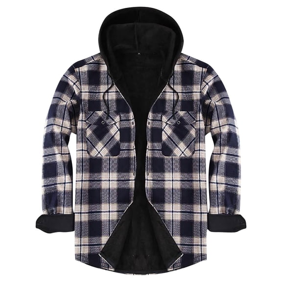 Men's Thicken Flannel Shirt Jacket Winter Wamr Fleece Lined Sherpa Button Down Jackets Fashion Checkered Casual Coat