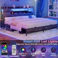 thumbnail image 3 of Homieasy King Size Bed Frame with Headboard, Metal Platform Bed Frame with Reversible Storage Bookcase Headboard, Charging Station and LED Light, No Box Spring Needed/Noise Free, Black Oak, 3 of 7