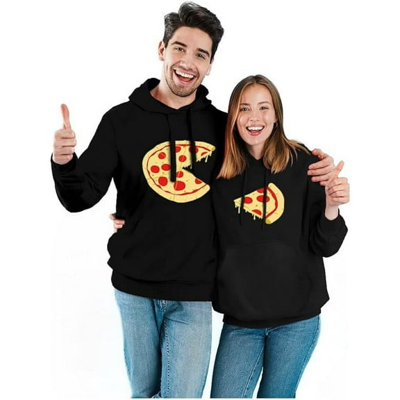 The Missing Piece Pizza & Slice - His and Her Hoodies - Matching Couple Hoodies Men's Black Medium / Women Black XX-Large